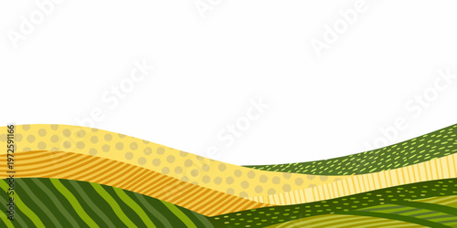 Abstract landscape with rolling hills in shades of green and yellow