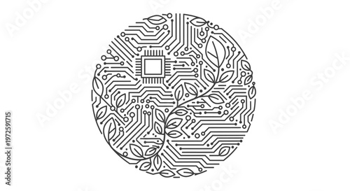The circuit board with leafy patterns is displayed in a close-up view on a white background with technical details.