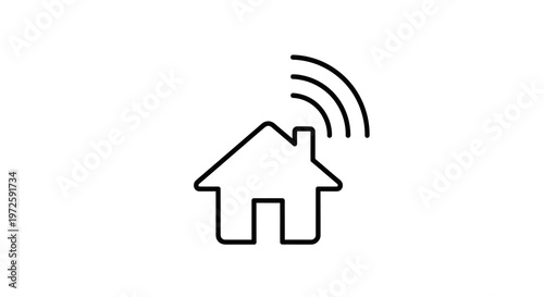 A simple line drawing of a house with Wi-Fi signal emitted from its roof in a minimalist style illustration.