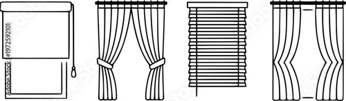 Curtain and Blind Window Treatments Vector Illustration