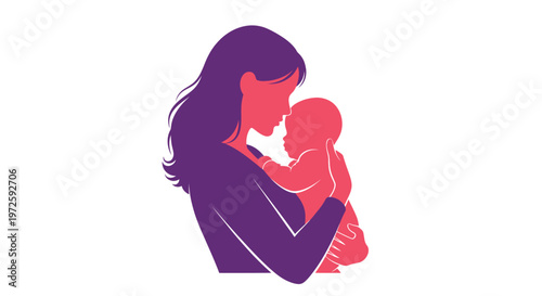 A mother tenderly cradling her baby in a minimalist silhouette