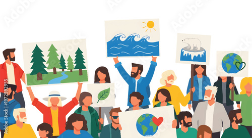 People holding environmental posters and signs for Earth Day