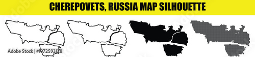 Cherepovets russia map silhouette, russian oblast borders outline, cherepovets city shape, russian municipalities vector.