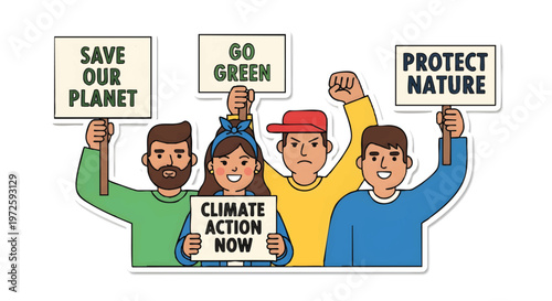 People holding climate change protest signs, advocating for environmental protection