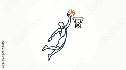 Basketball Player Dunking the Ball in Line Art