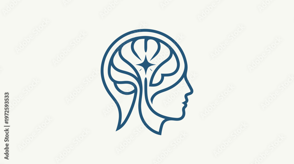 Obraz premium Abstract Brain Icon with Light and Growth Symbol