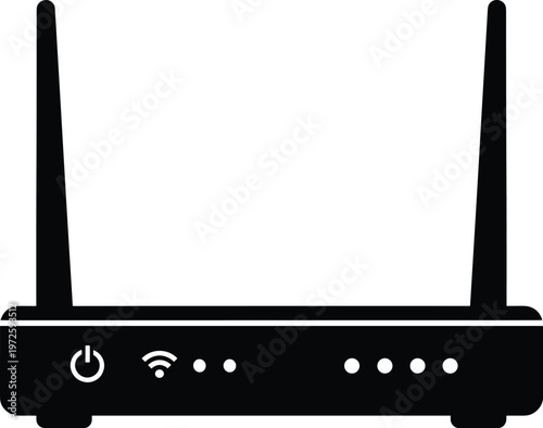 Minimal vector silhouette, wireless router device, simplified outline, clean line design, isolated on white background.