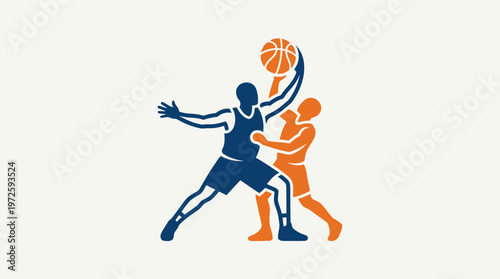 Basketball Players Logo Defensive Block Against Offensive Player