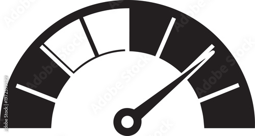 Black and white speedometer gauge icon measuring performance and velocity