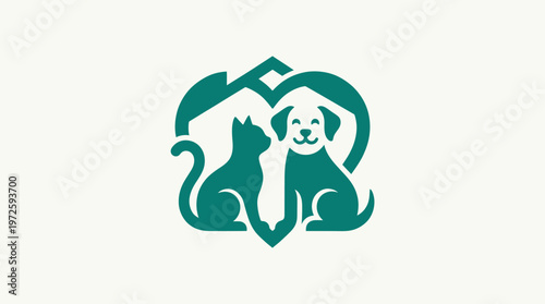 Minimalist Pet Care Logo Featuring Cat and Dog