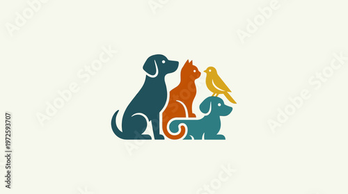 Stylized Logo of Pets Dog Cat Bird