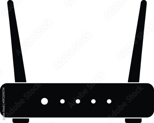Minimal vector silhouette, wireless router device, simplified outline, clean line design, isolated on white background.