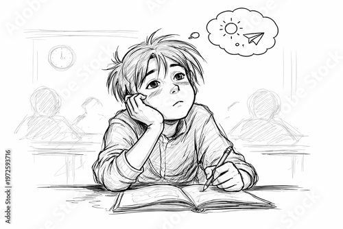 Class distraction generation icon messy imperfect daydreaming doodle vector image composition minimal