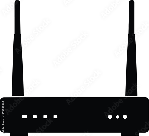 Minimal vector silhouette, wireless router device, simplified outline, clean line design, isolated on white background.
