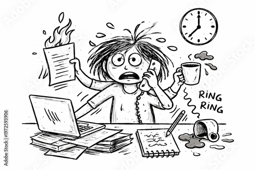 Icon style image messy naive multitasking simple person doodle composition vector generation