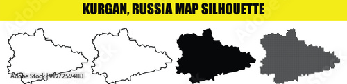 Kurgan russia map silhouette bundle with solid fill and minimalist line art styles for regional mapping needs.
