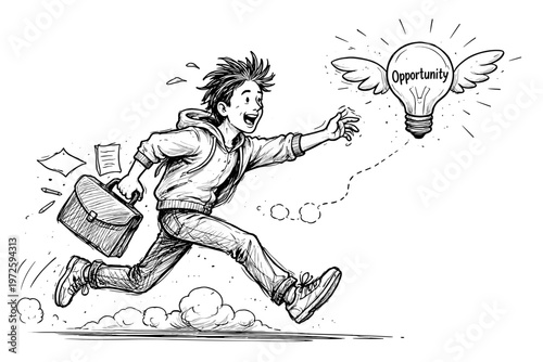 Startup concept simple sketch running image hustle generation opportunity icon person doodle