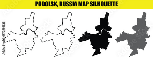 Podolsk russia map silhouette black and white outlines and dot pattern vector illustration for cartography designs.
