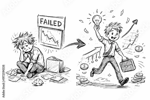 Image simple failing sketch concept generation icon then trying vector person lines