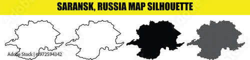 Saransk russia map silhouette black and white outlines and dot pattern vector illustration for cartography designs.
