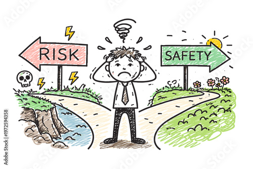 Icon safety doodle messy decision naive risk concept stuck vector
