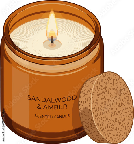 enchanting lit sandalwood and amber scented therapy candle