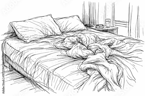 Messy simple morning imperfect real image bed vector life black generation icon