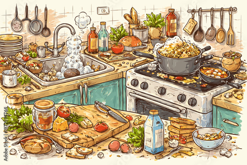 Image food chaotic dishes cooking icon vector generation messy style concept simple