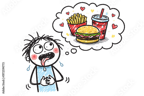 Icon simple naive doodle craving food image person generation vector messy style