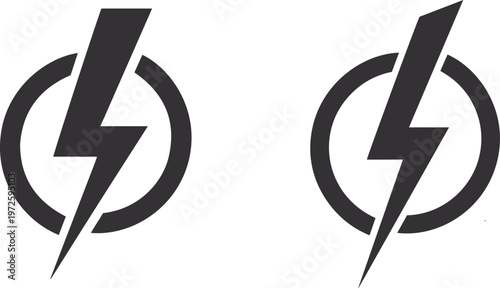 Two black lightning bolt symbols within circular frames
