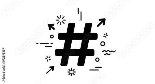 A stylized hashtag symbol with decorative elements.