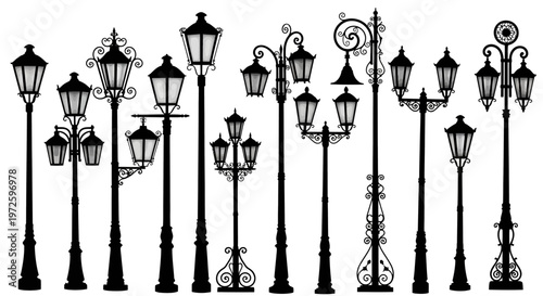 Collection of various street lamp posts.