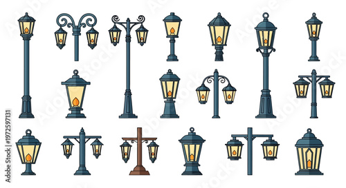 Collection of various street lamps.