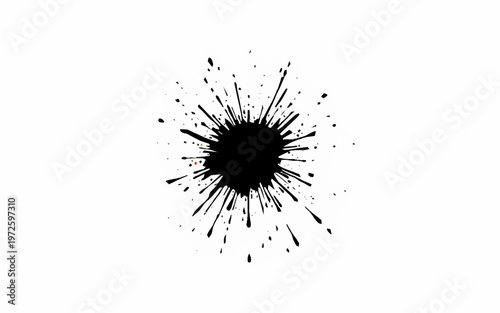 Black Ink Splatter: A striking, isolated ink splatter showcasing a dynamic burst of dark liquid. The artwork evokes a sense of raw creativity and expressive design.