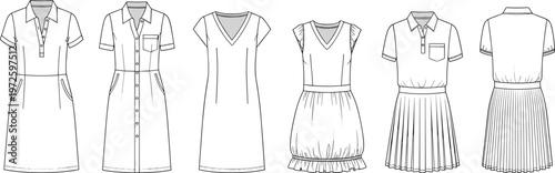 Women high waist shorts technical fashion flat sketch with front and back view, belt detail, modern casual apparel template isolated on white background