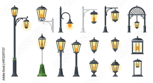 Collection of various street lamps.