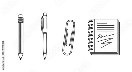 Office supplies on a white background.