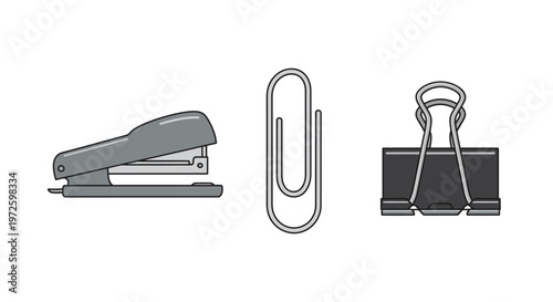 Office supplies on a white background.
