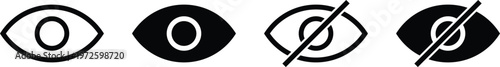 Four black and white eye showing visibility and invisibility eye visibility view no view not open eye