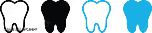 Four stylized tooth black outline solid black blue outline solid blue teeth dental symbol health