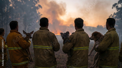Firefighters Rescuing Animals from Forest Wildfire