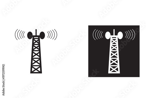 Radio tower / mast with radio waves for broadcast transmission line art vector icon for apps and websites