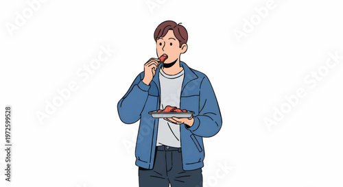 man eating strawberries from plate
