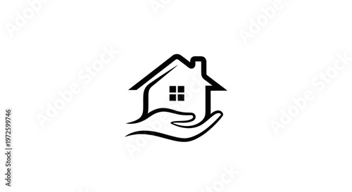 Hand holding a house logo, real estate, home ownership, care, protection