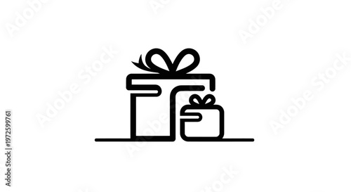 Minimalist Gift Boxes Icon with Bows - Black and White Line Art