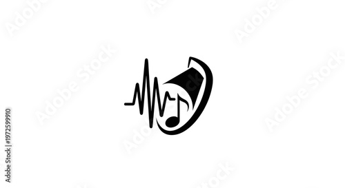 Sound wave and musical notes logo, audio symbol, equalizer and speaker icon