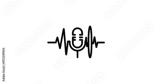 Microphone with Sound Wave Icon - Audio Recording and Broadcasting Symbol