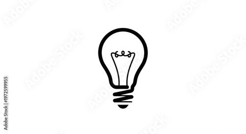 Simple Line Art Light Bulb Icon on White Background