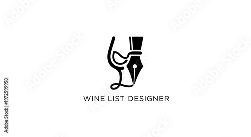 Wine List Designer Logo Concept: Elegant Combination of Wine Glass and Pen Nib