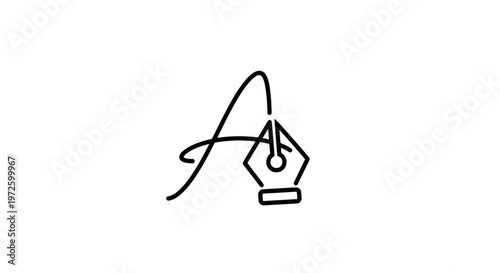 Minimalist Pen Nib and Swirl Logo Concept